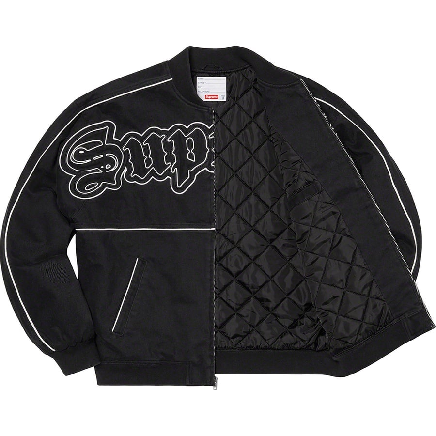 Details on Twill Old English Varsity Jacket Black from spring summer
                                                    2021 (Price is $218)