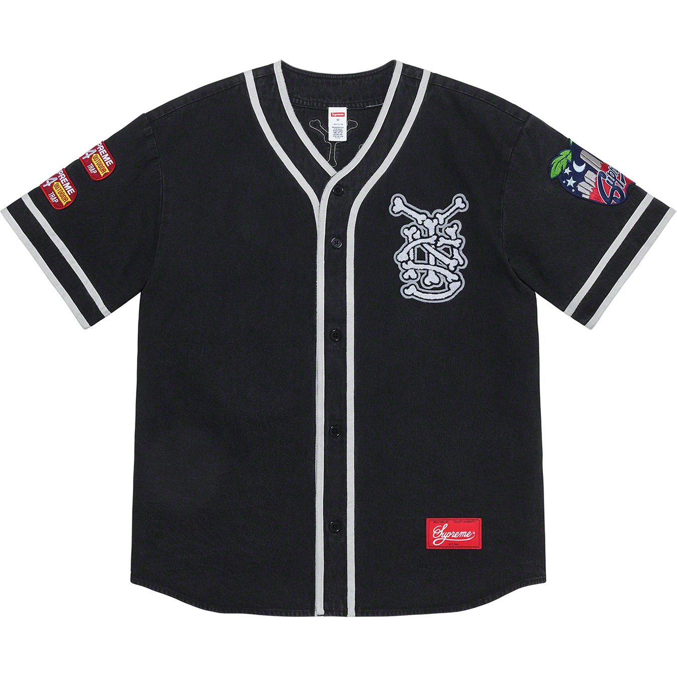 Supreme Patches Denim Baseball Jersey Black “SS21”