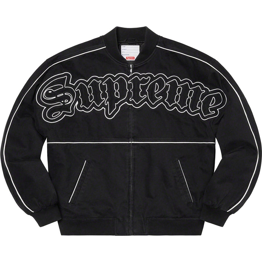 Details on Twill Old English Varsity Jacket Black from spring summer
                                                    2021 (Price is $218)