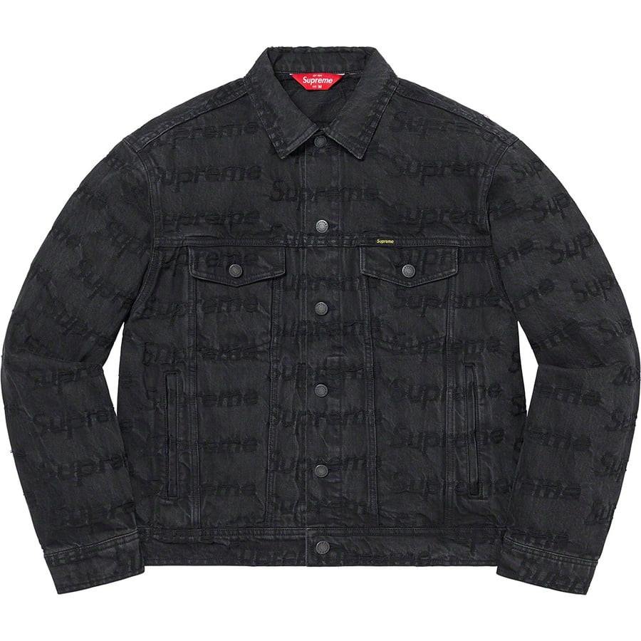 Details on Frayed Logos Denim Trucker Jacket Black from spring summer
                                                    2021 (Price is $238)