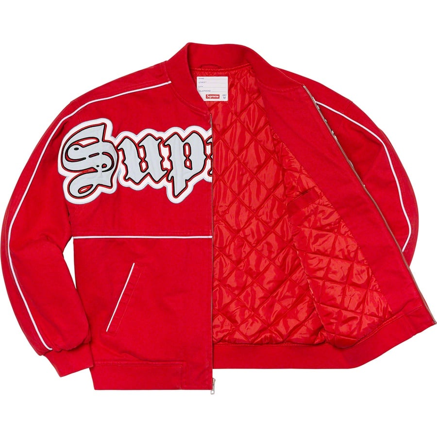 Details on Twill Old English Varsity Jacket Red from spring summer
                                                    2021 (Price is $218)