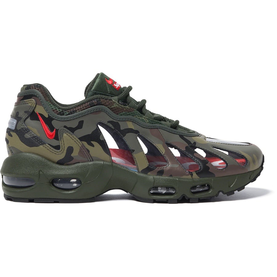 Details on Supreme Nike Air Max 96 Woodland Camo from spring summer
                                                    2021 (Price is $175)