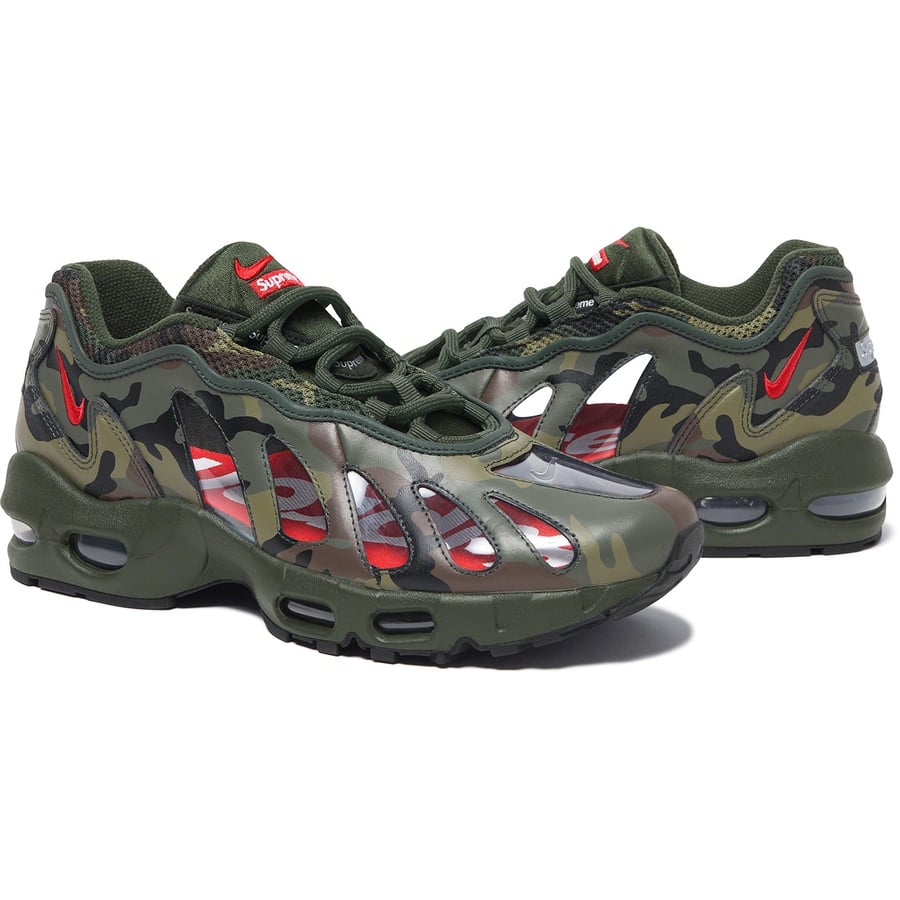 Details on Supreme Nike Air Max 96 Woodland Camo from spring summer
                                                    2021 (Price is $175)