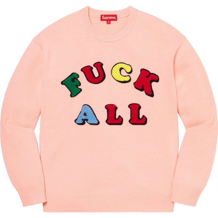 Details on Jamie Reid Supreme Fuck All Sweater Dusty Pink from spring summer
                                                    2021 (Price is $168)