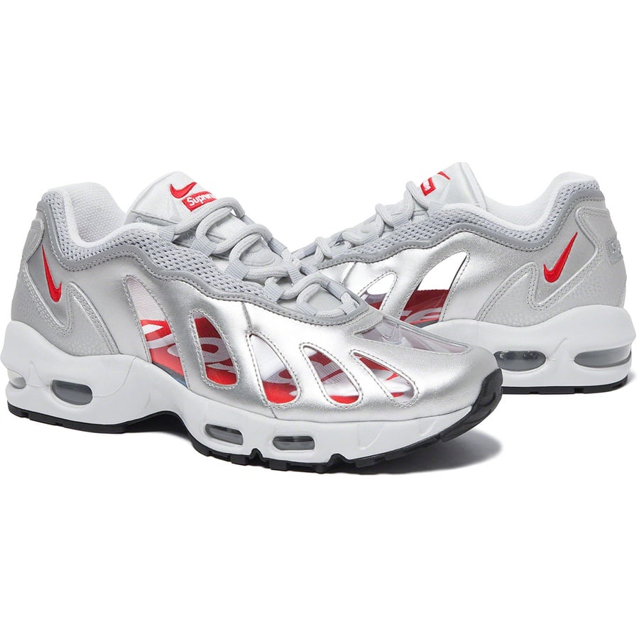 Details on Supreme Nike Air Max 96 Silver from spring summer
                                                    2021 (Price is $175)