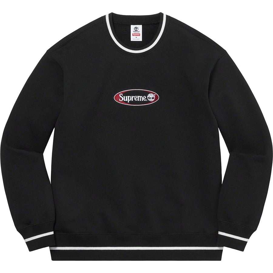 Details on Supreme Timberland Crewneck Black from spring summer
                                                    2021 (Price is $158)