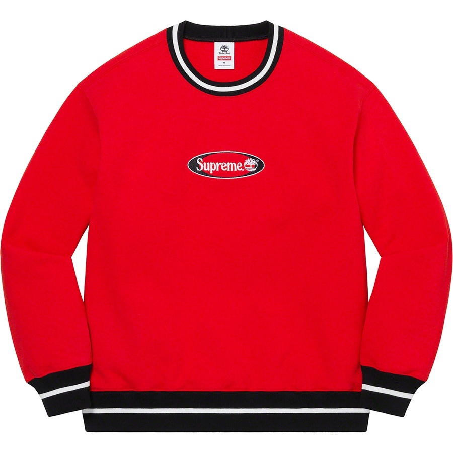 Details on Supreme Timberland Crewneck Red from spring summer
                                                    2021 (Price is $158)