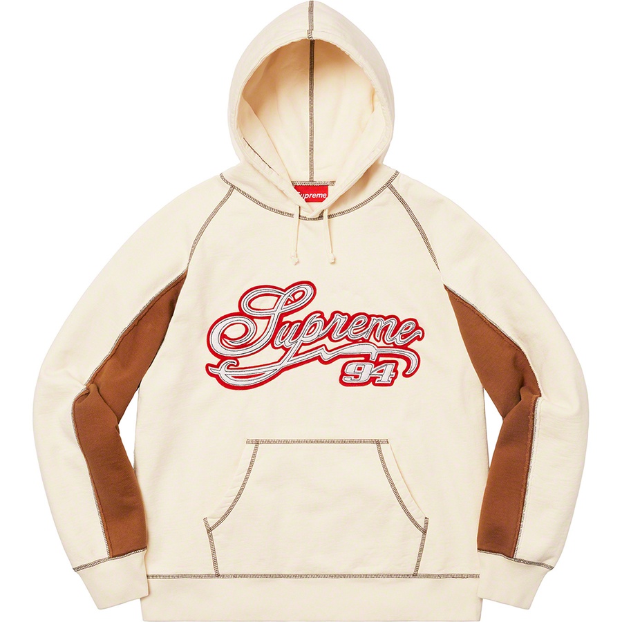 Details on Paneled Script Hooded Sweatshirt Natural from spring summer
                                                    2021 (Price is $158)