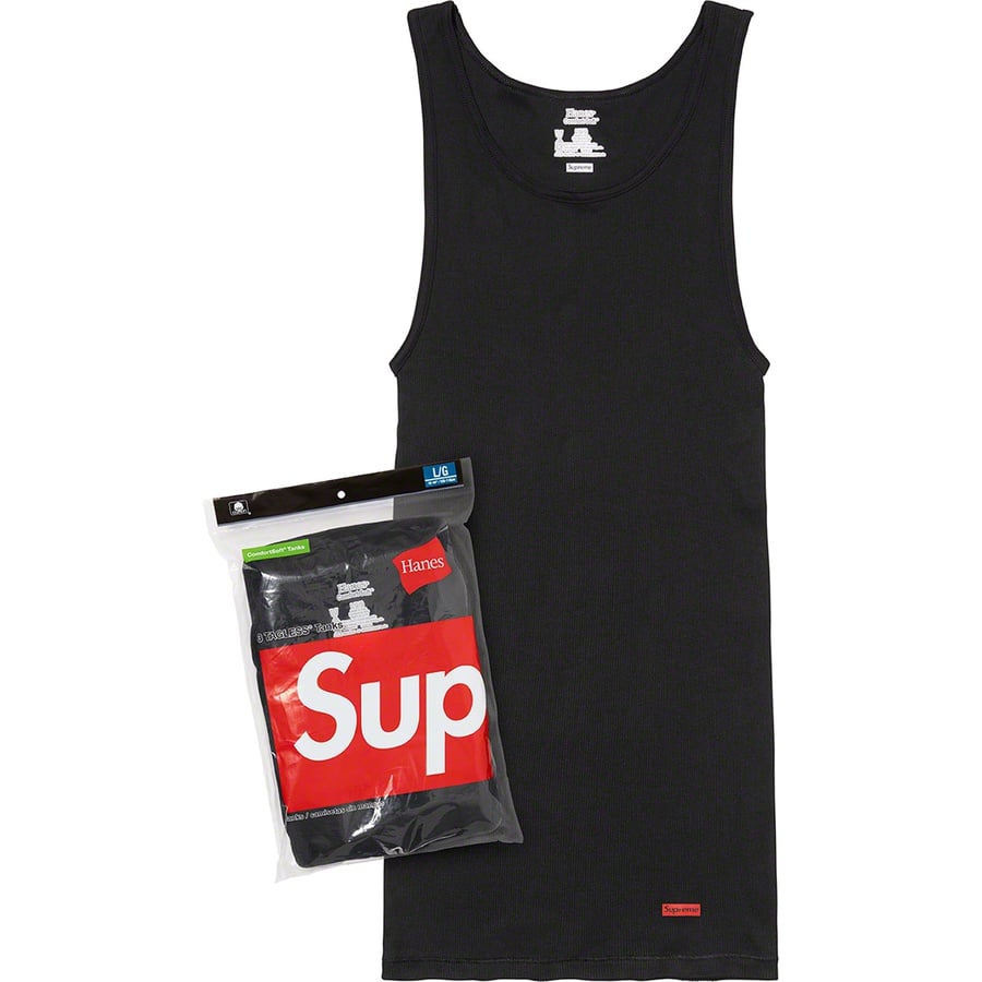 Details on Supreme Hanes Tagless Tank Tops (3 Pack) Black from spring summer 2021 (Price is $22)