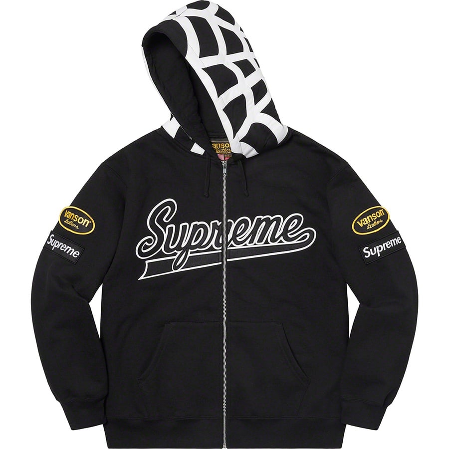 Details on Supreme Vanson Leathers Spider Web Zip Up Hooded Sweatshirt Black from spring summer
                                                    2021 (Price is $378)