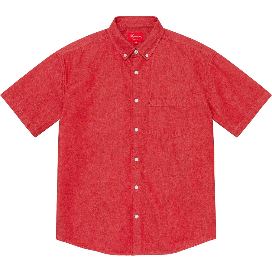 Details on Embossed Denim S S Shirt Red from spring summer
                                                    2021 (Price is $128)