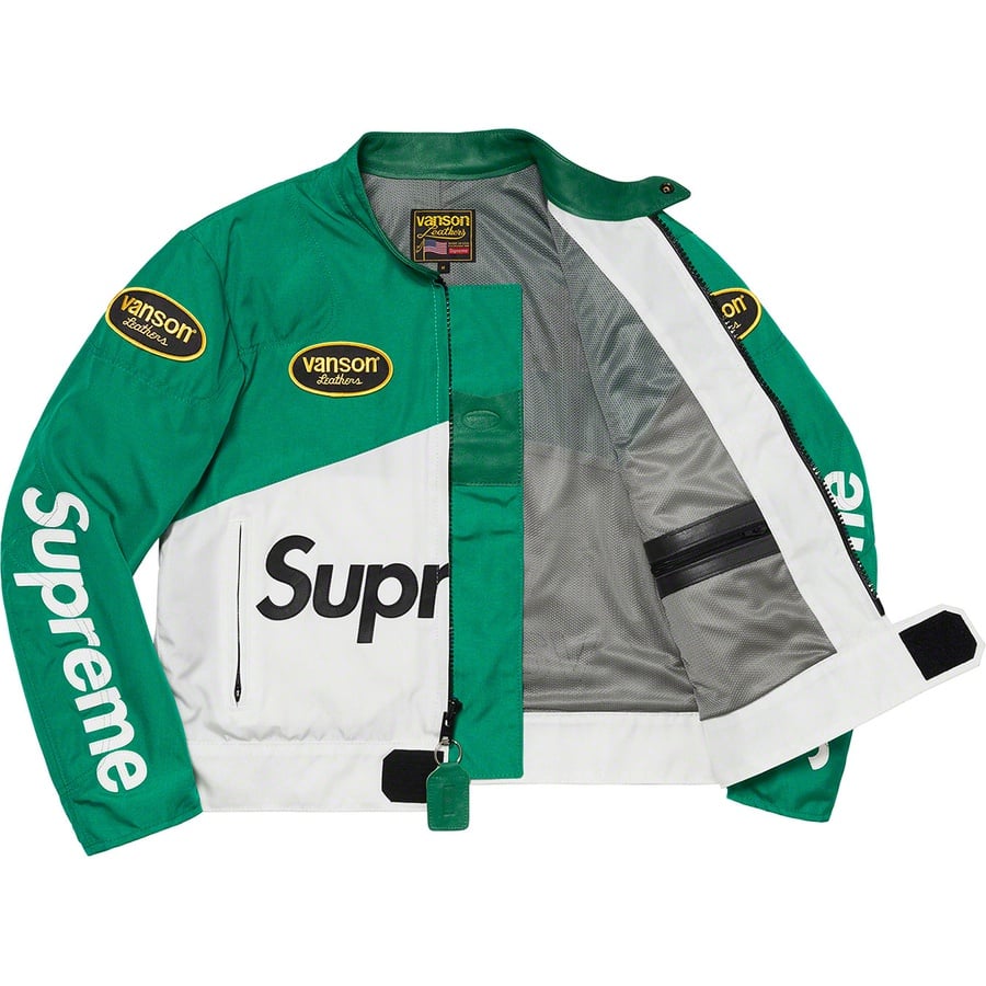 Details on Supreme Vanson Leathers Cordura Jacket Green from spring summer 2021 (Price is $648)