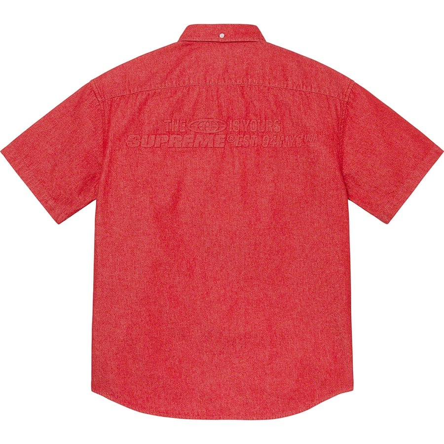 Details on Embossed Denim S S Shirt Red from spring summer
                                                    2021 (Price is $128)