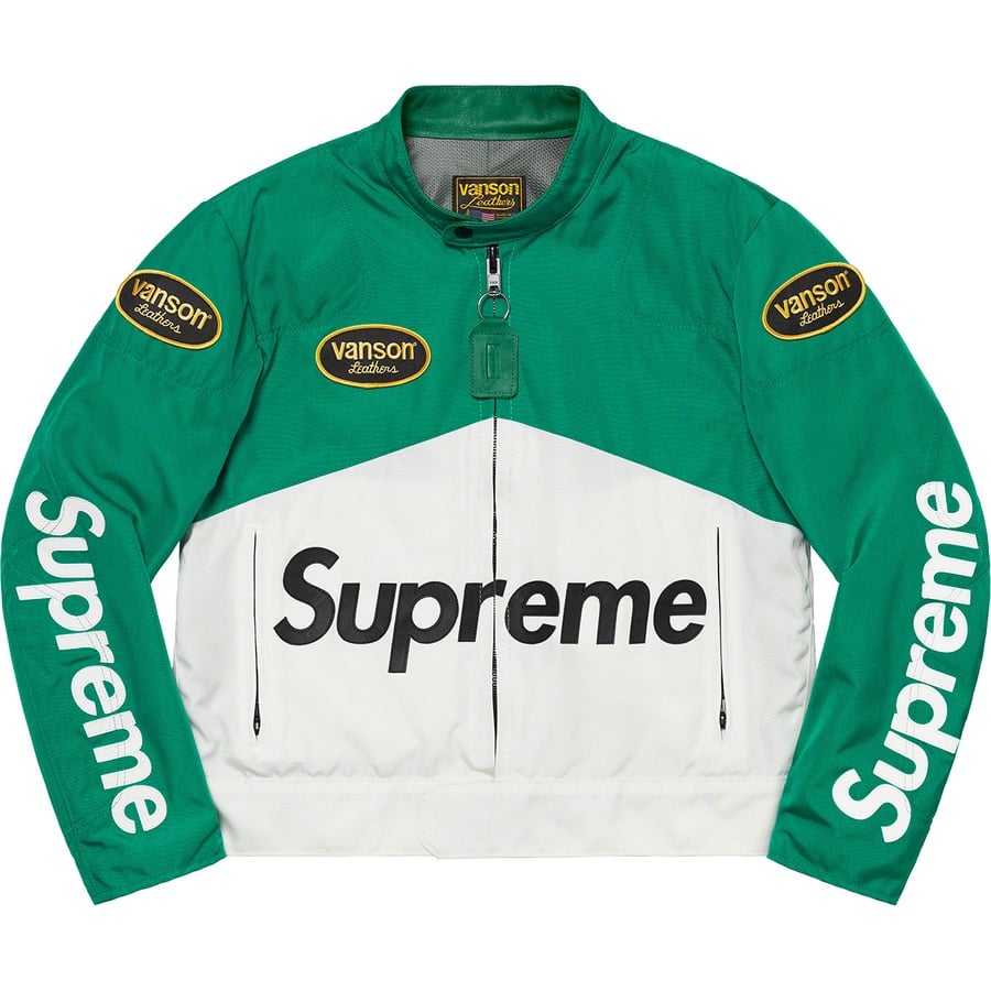 Details on Supreme Vanson Leathers Cordura Jacket Green from spring summer 2021 (Price is $648)