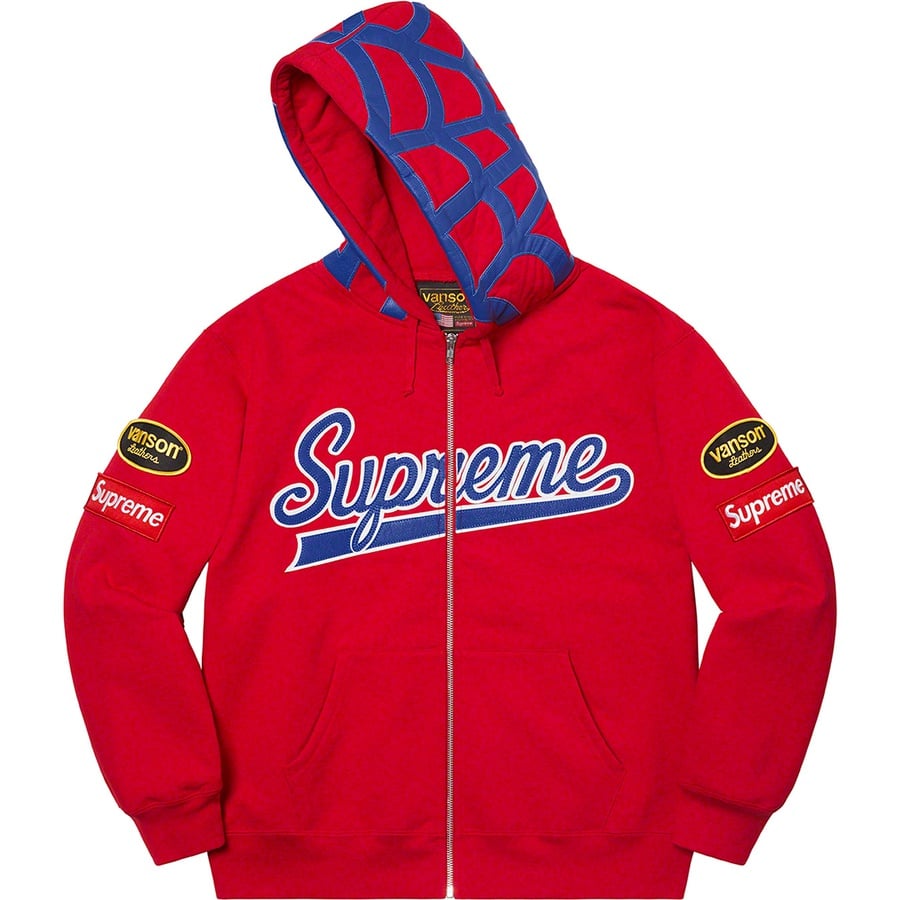 Details on Supreme Vanson Leathers Spider Web Zip Up Hooded Sweatshirt Red from spring summer
                                                    2021 (Price is $378)
