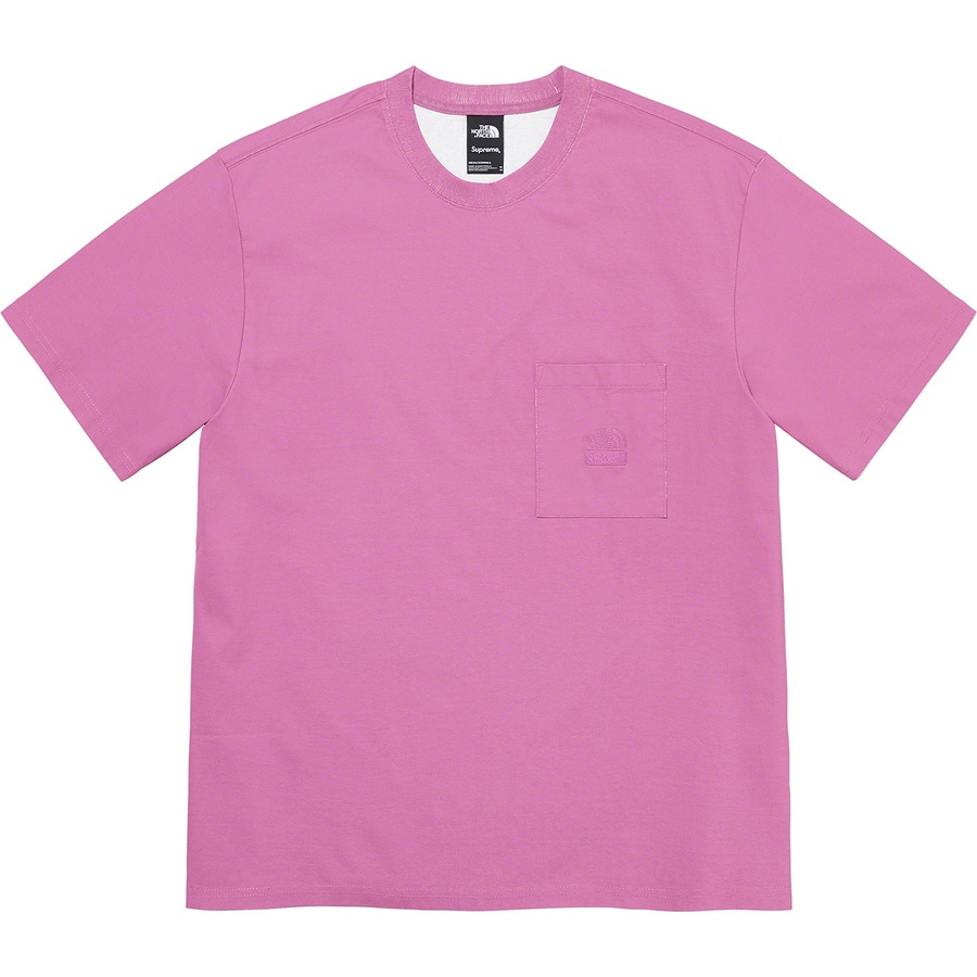 Details on Supreme The North Face Pigment Printed Pocket Tee Pink from spring summer
                                                    2021 (Price is $60)