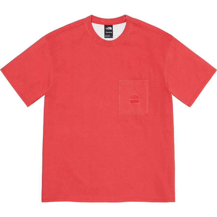 Details on Supreme The North Face Pigment Printed Pocket Tee Red from spring summer
                                                    2021 (Price is $60)