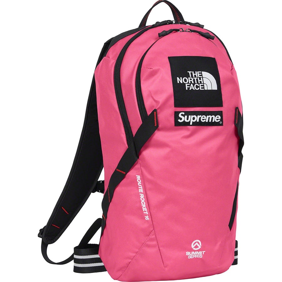 Details on Supreme The North Face Summit Series Outer Tape Seam Route Rocket Backpack Pink from spring summer
                                                    2021 (Price is $158)