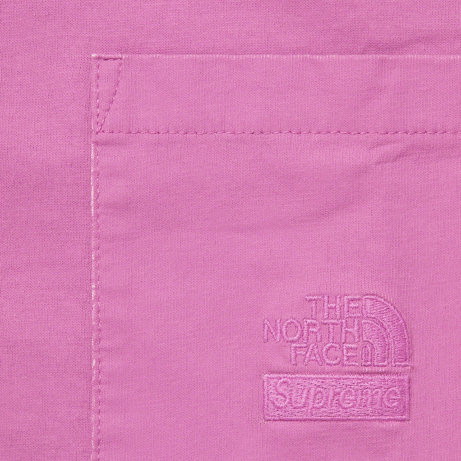 Details on Supreme The North Face Pigment Printed Pocket Tee Pink from spring summer
                                                    2021 (Price is $60)
