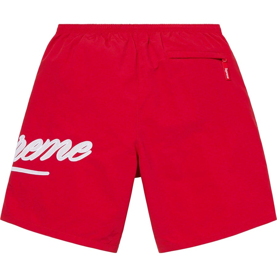 Details on Mesh Script Water Short Red from spring summer
                                                    2021 (Price is $110)