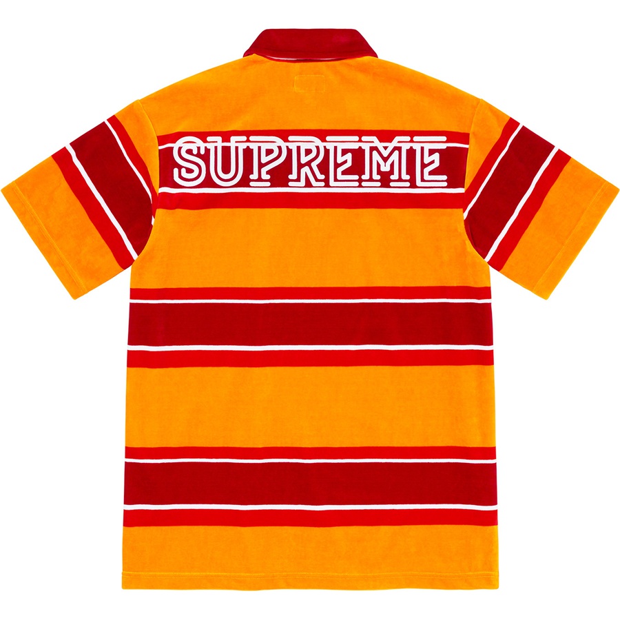 Details on Stripe Velour Polo Gold from spring summer
                                                    2021 (Price is $110)