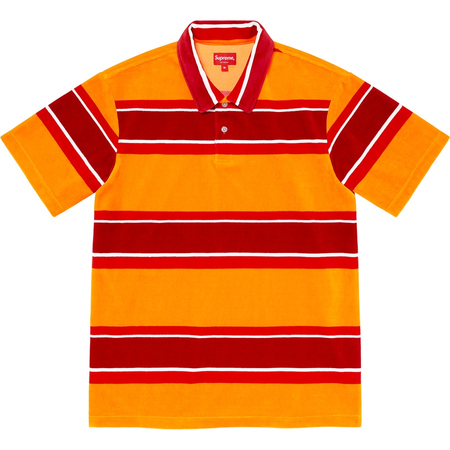 Details on Stripe Velour Polo Gold from spring summer
                                                    2021 (Price is $110)