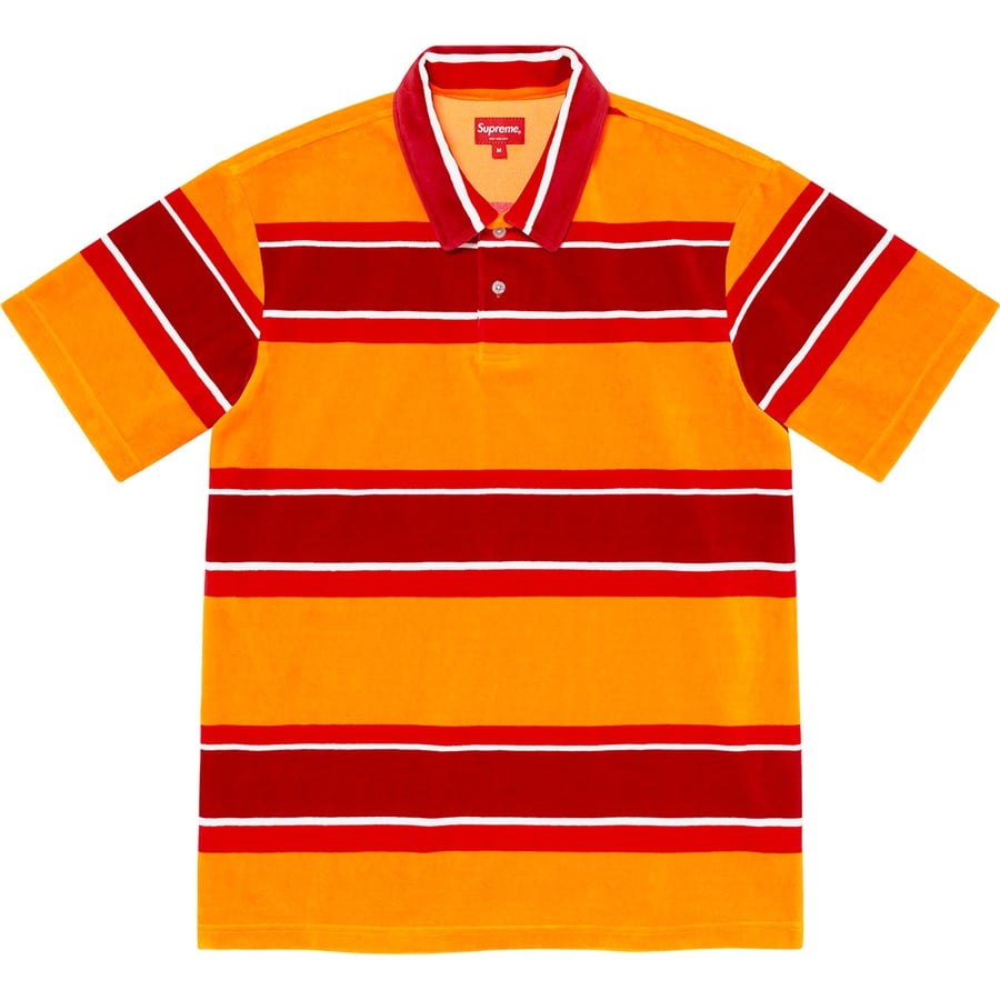 Details on Stripe Velour Polo Gold from spring summer
                                                    2021 (Price is $110)