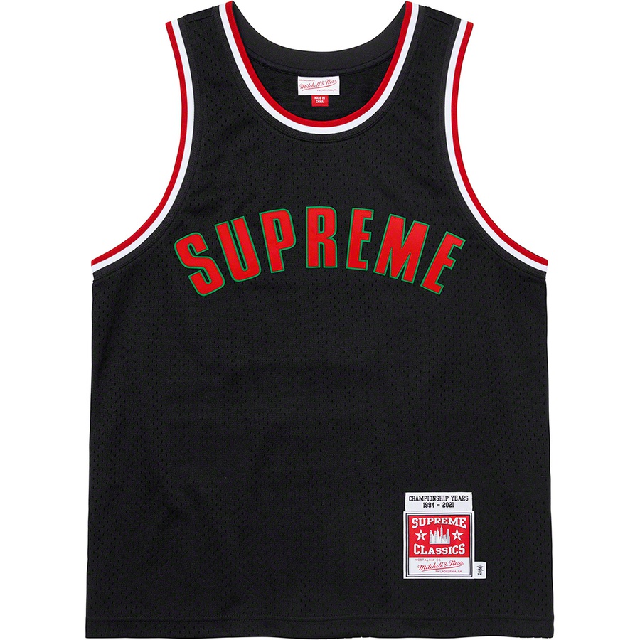 Details on Supreme Mitchell & NessBasketball Jersey Black from spring summer
                                                    2021 (Price is $158)