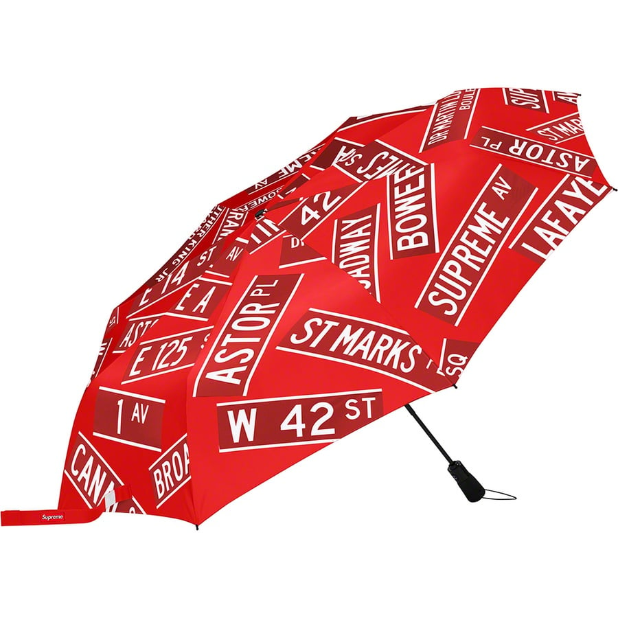 Details on Supreme ShedRain Street Signs Umbrella Red from spring summer 2021 (Price is $58)