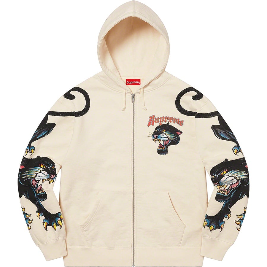 Supreme Panther Zip Up Hooded Sweatshirt (SS21) - Natural - $168