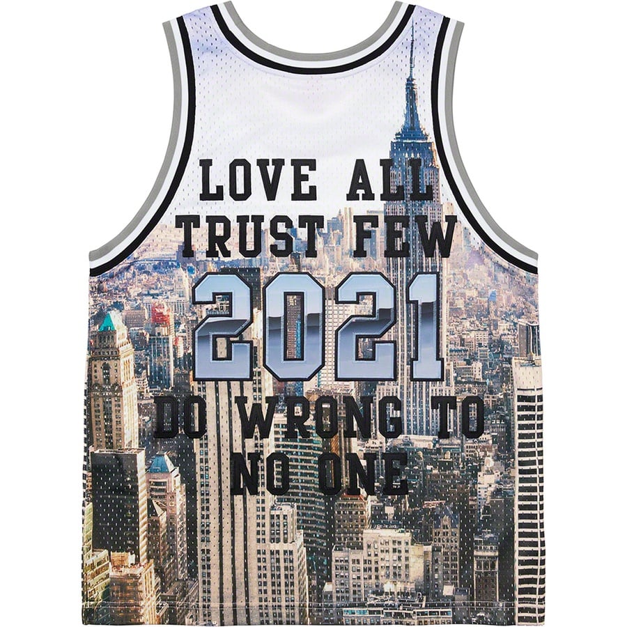 Details on Supreme Mitchell & NessBasketball Jersey Skyline from spring summer
                                                    2021 (Price is $158)