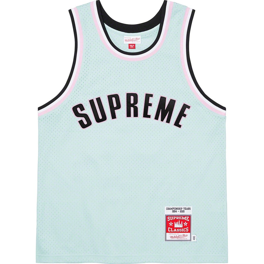 Details on Supreme Mitchell & NessBasketball Jersey Light Blue from spring summer
                                                    2021 (Price is $158)