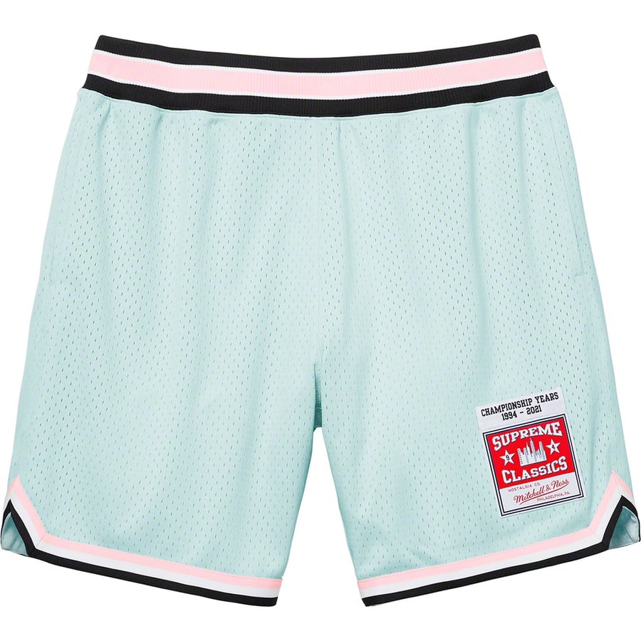 Details on Supreme Mitchell & Ness Basketball Short Light Blue from spring summer
                                                    2021 (Price is $138)