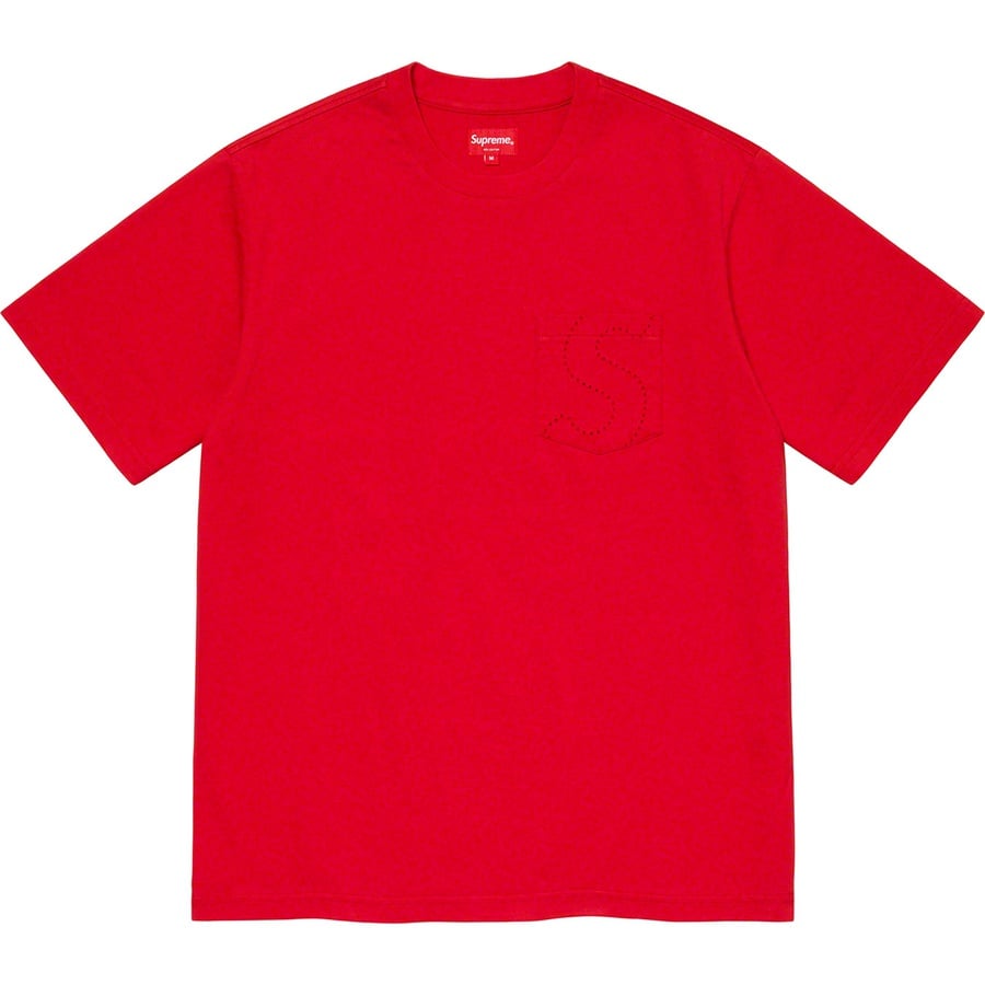 Details on Laser Cut S Logo Pocket Tee Red from spring summer
                                                    2021 (Price is $68)