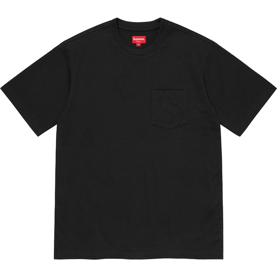 Details on Laser Cut S Logo Pocket Tee Black from spring summer
                                                    2021 (Price is $68)