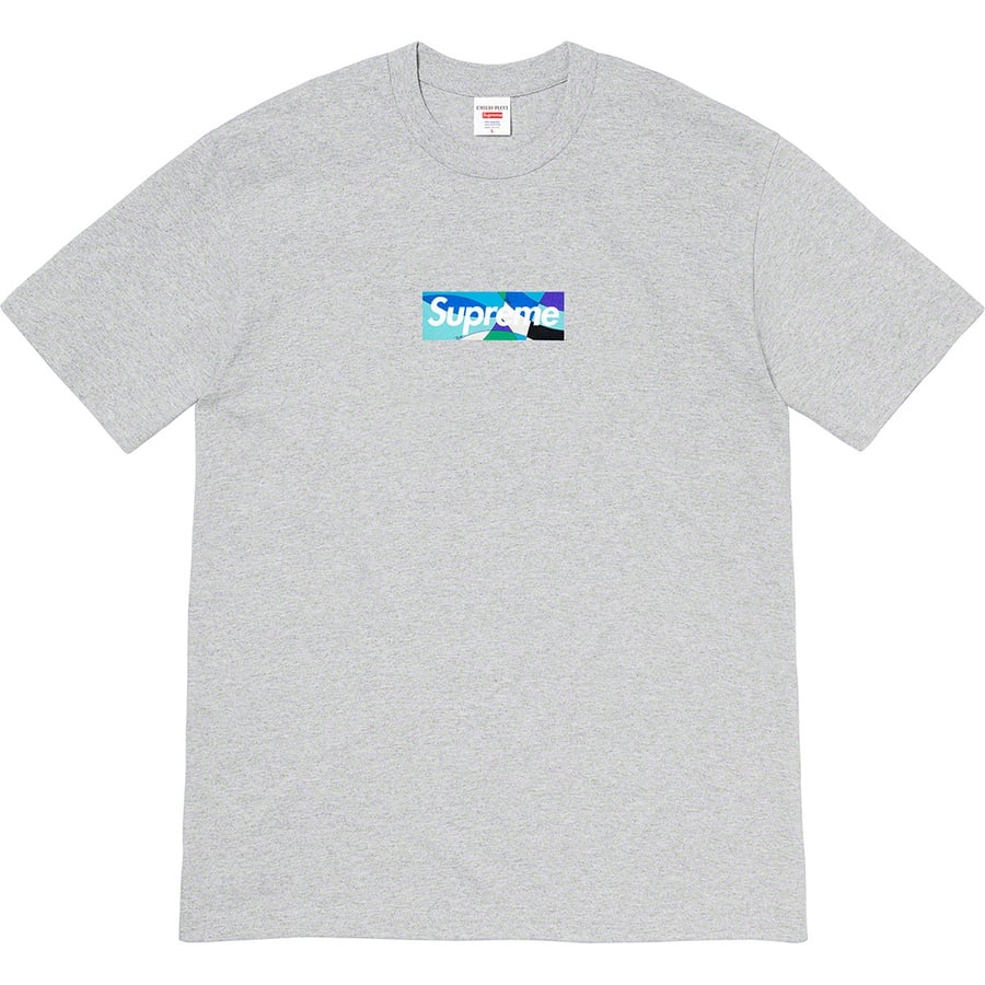 Details on Supreme Emilio Pucci Box Logo Tee Heather Grey/Blue from spring summer 2021 (Price is $54)