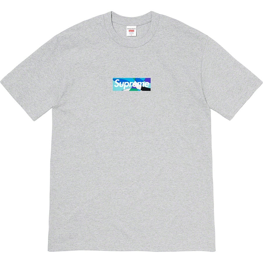 Details on Supreme Emilio Pucci Box Logo Tee Heather Grey/Blue from spring summer
                                                    2021 (Price is $54)