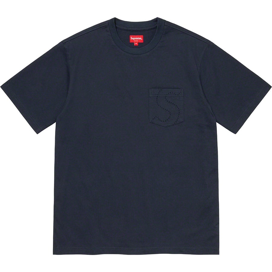 Details on Laser Cut S Logo Pocket Tee Navy from spring summer
                                                    2021 (Price is $68)