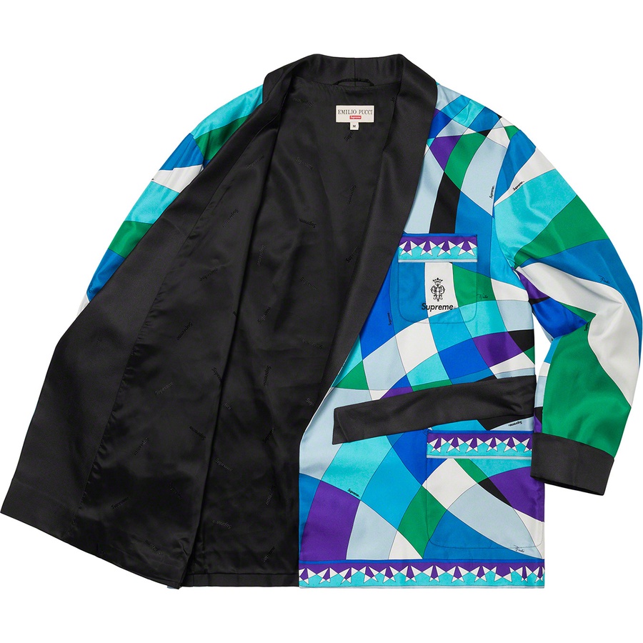 Details on Supreme Emilio Pucci Silk Smoking Jacket Blue from spring summer
                                                    2021 (Price is $1195)