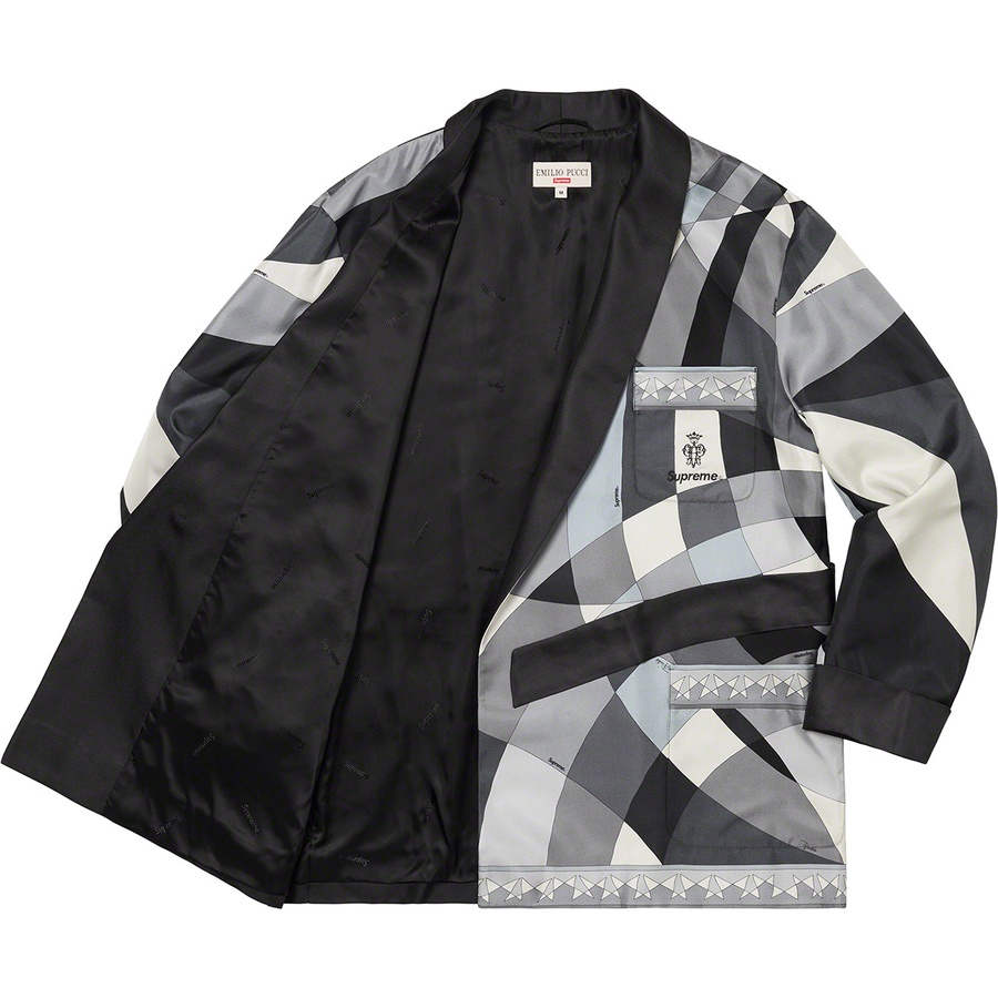 Details on Supreme Emilio Pucci Silk Smoking Jacket Black from spring summer
                                                    2021 (Price is $1195)