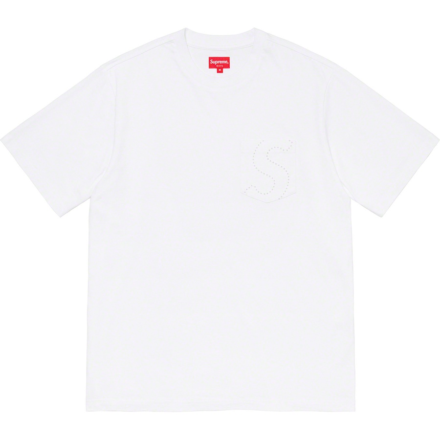 Details on Laser Cut S Logo Pocket Tee White from spring summer
                                                    2021 (Price is $68)
