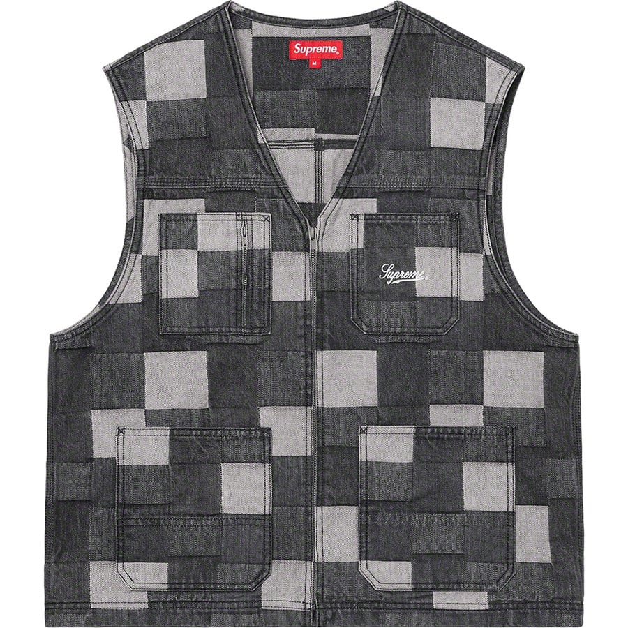 Details on Patched Denim Vest Black from spring summer
                                                    2021 (Price is $148)