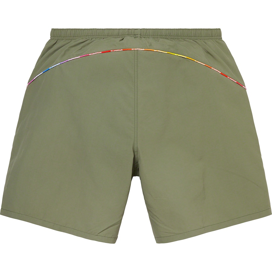 Details on Gradient Piping Water Short Olive from spring summer
                                                    2021 (Price is $110)
