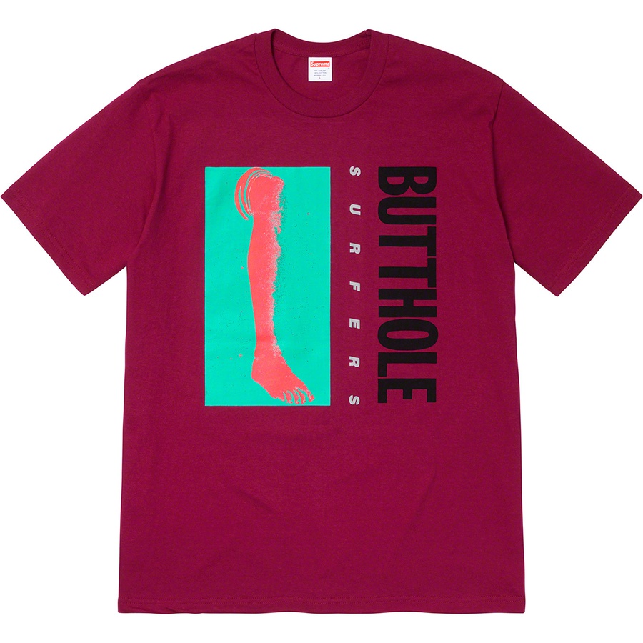 Details on Supreme Butthole Surfers Leg Tee Dark Magenta from spring summer
                                                    2021 (Price is $44)