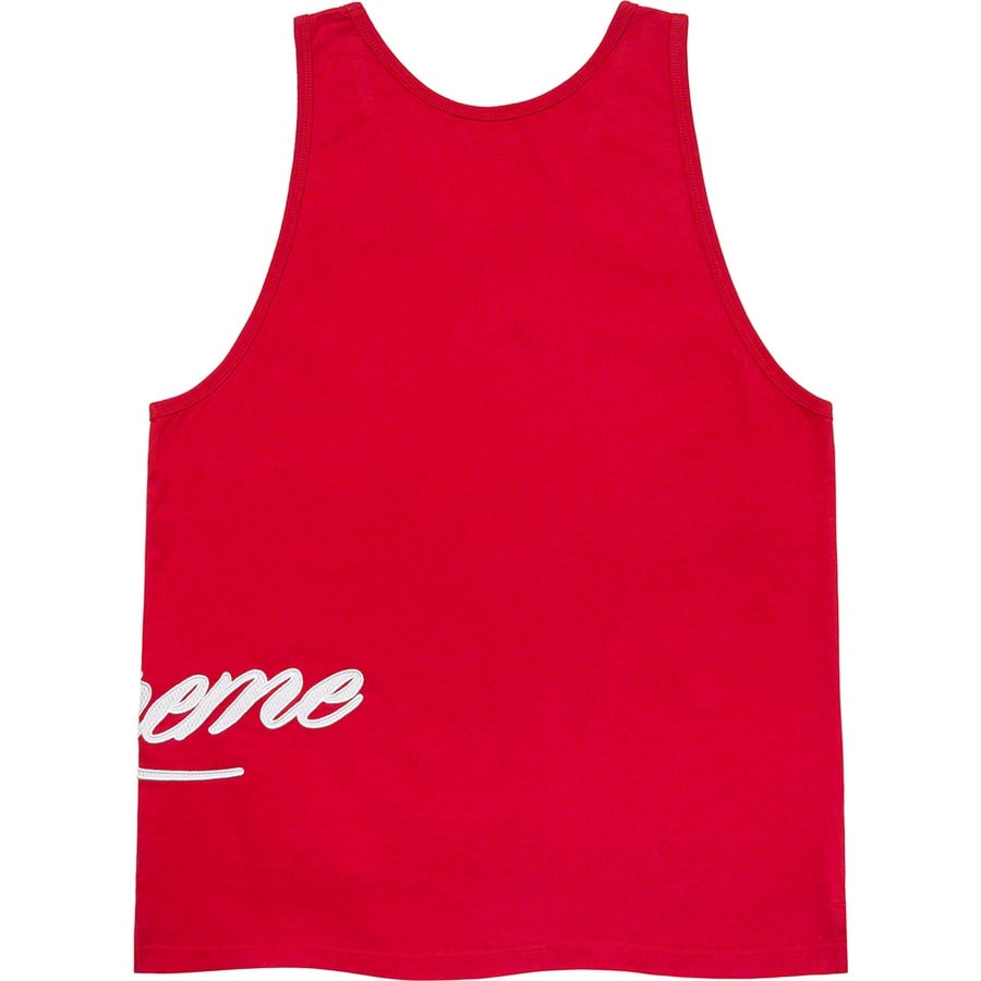 Details on Mesh Script Tank Top Red from spring summer
                                                    2021 (Price is $78)