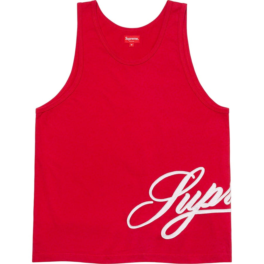 Details on Mesh Script Tank Top Red from spring summer
                                                    2021 (Price is $78)