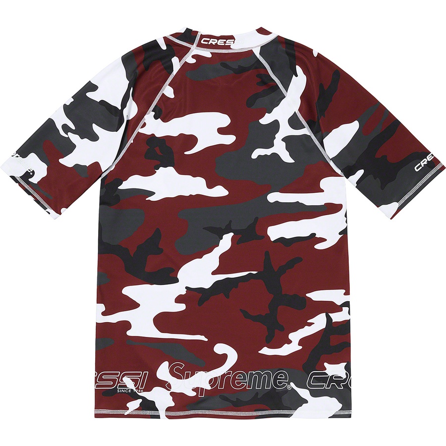 Details on Supreme Cressi Rash Guard Red Camo from spring summer
                                                    2021 (Price is $68)