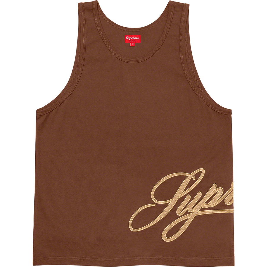 Details on Mesh Script Tank Top Brown from spring summer
                                                    2021 (Price is $78)