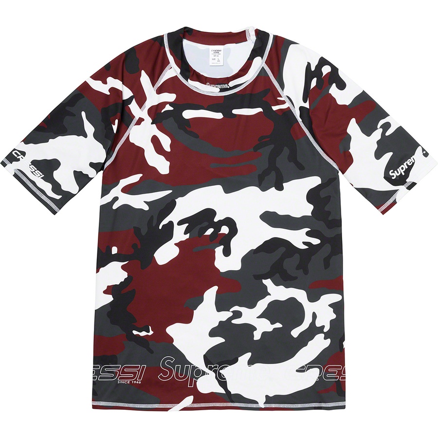 Details on Supreme Cressi Rash Guard Red Camo from spring summer
                                                    2021 (Price is $68)