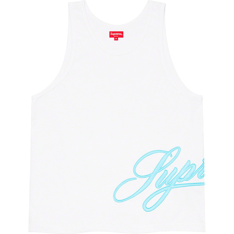Details on Mesh Script Tank Top White from spring summer
                                                    2021 (Price is $78)